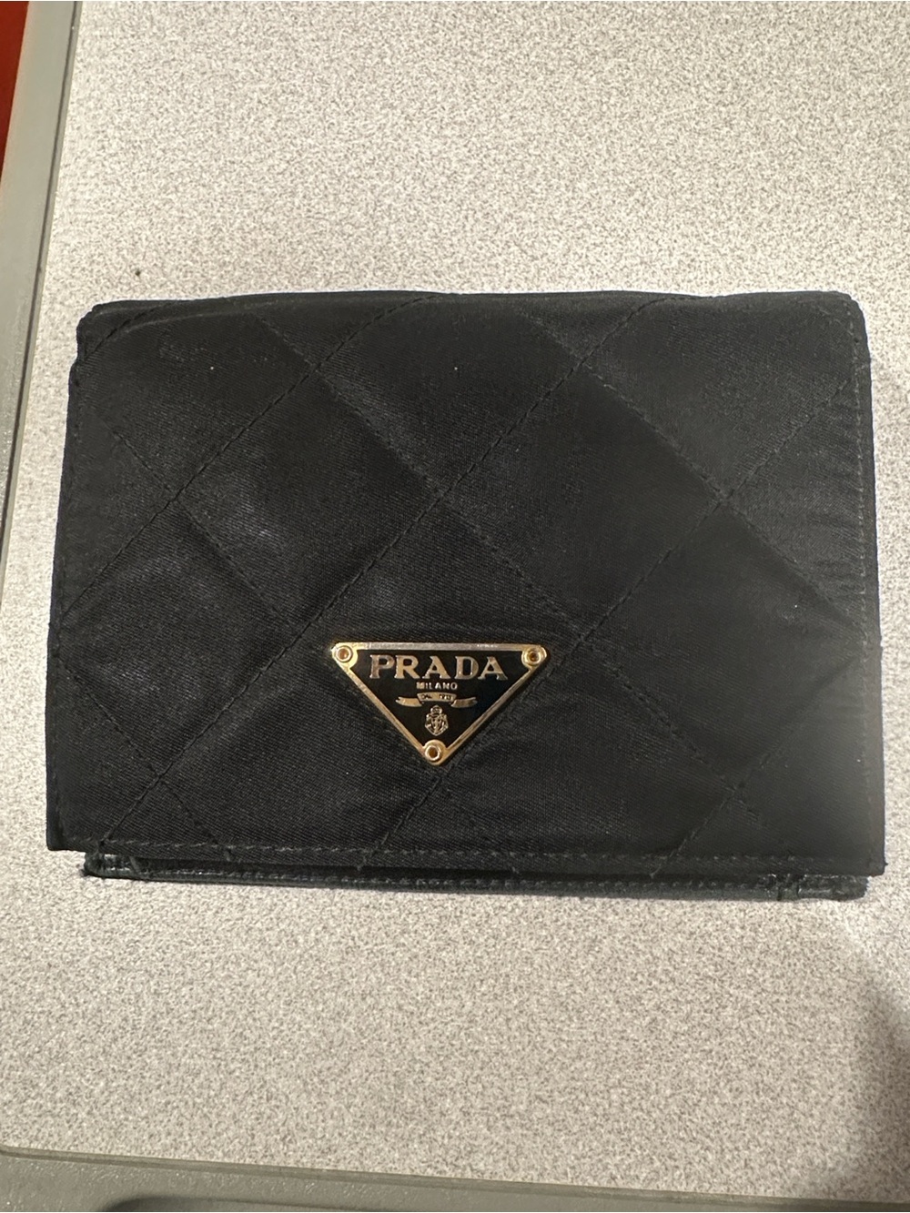 Prada Black Quilted Nylon Card Holder with Gold Triangle Logo